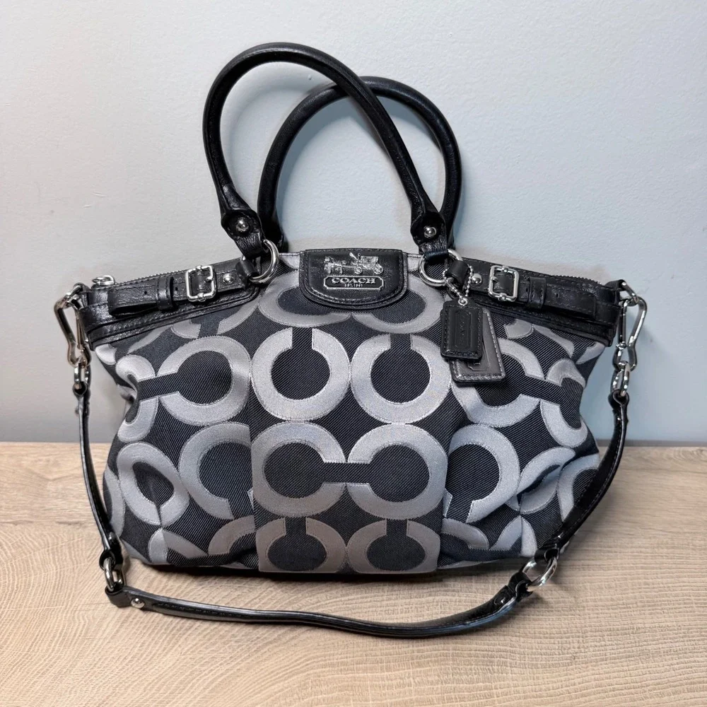 Coach Madison Op Art Sophia 18608 Black Gray Satchel Shoulder Bag Y2K Handbag